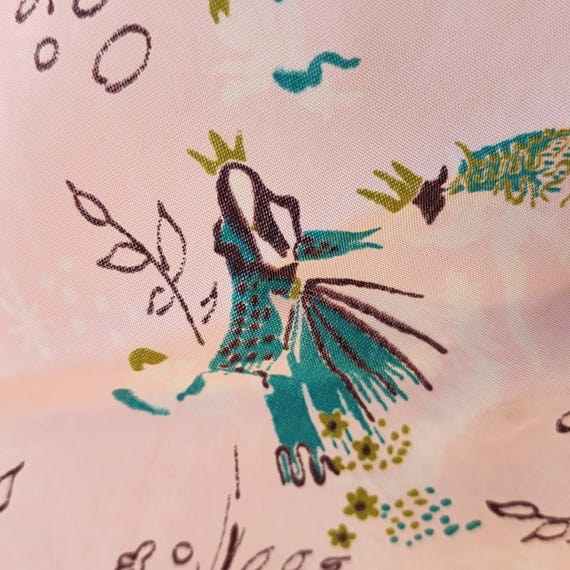1940s Princess Royalty Novelty Print Cold Rayon B… - image 1