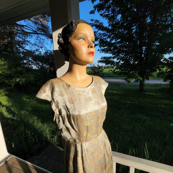 Stunning Silver Gold Leaf Silk Lamé Dress - image 4