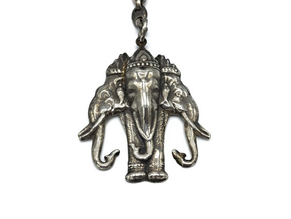 Vintage Silver Elephant Key Chain, Sterling Silver