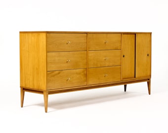 Mid Century Vintage Paul McCobb Planner Group Maple Low Dresser — 6 drawer + Sliding Doors