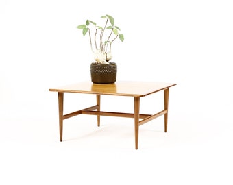 Danish Modern / Mid Century Square Walnut Coffee Table — Cross Stretcher Base