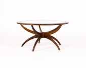 Danish Modern Mid Century Teak Round Biomorphic Spider Coffee Table G-Plan Glass Top