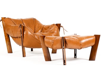 Mid Century Brazilian Modernist Lounge Chair + Ottoman — Percival Lafer — Model MP-211 — Terra Cotta Leather + Rosewood