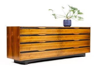 Mid Century Vintage Large Walnut Dresser — John Kapel for Glenn of California — 8 Drawers
