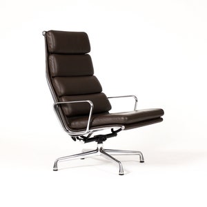 Vintage Mid Century Herman Miller High Back Soft Pad Lounge Chair Charles Eames Brown Leather image 2