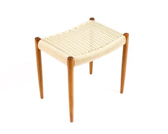 Danish Modern / Mid Century Teak Ottoman / Foot stool — J.L. Moller Model #80a — Danish Cord
