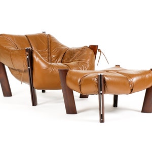 Mid Century Brazilian Modernist Lounge Chair + Ottoman — Percival Lafer — Model MP-211 — Brown Leather + Rosewood