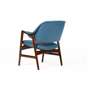 Danish Modern / Mid Century Mahogany Framed Lounge Chair Blue Vinyl Ingmar Relling for Westnofa image 3