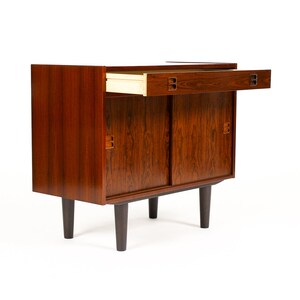 Danish Modern / Mid Century Compact Rosewood Credenza / Sideboard Sliding Doors Shallow Drawer image 6