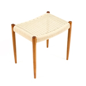 Danish Modern / Mid Century Teak Ottoman / Foot stool — J.L. Moller Model #80a — Danish Cord