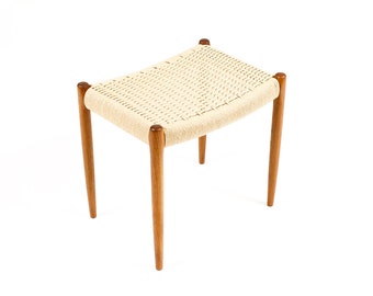 Danish Modern / Mid Century Teak Ottoman / Foot stool — J.L. Moller Model #80a — Danish Cord