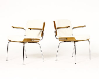 Danish Modern / Mid Century Arm Chairs — Duba Møbelindustri —  Chrome + Oak + Natural Bouclé