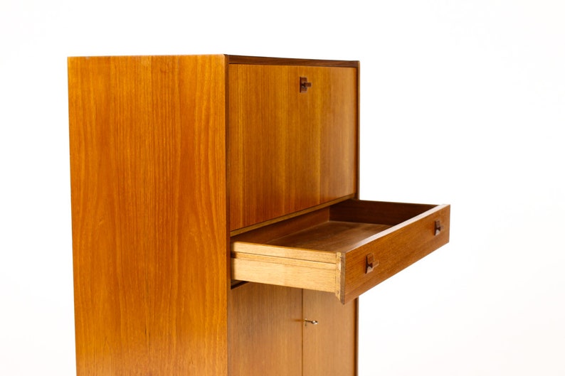 Danish Modern Mid Century Compact Teak Upright Secretary Desk