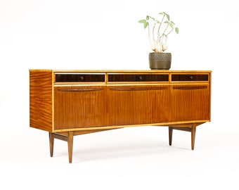 Danish Modern / Mid Century Mahogany Credenza / Sideboard by Elliot’s of Newbury — Sculpted Lapel Pulls