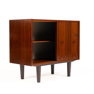 Danish Modern / Mid Century Compact Rosewood Credenza / Sideboard Sliding Doors image 3