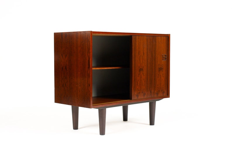 Danish Modern / Mid Century Compact Rosewood Credenza / Sideboard Sliding Doors image 3