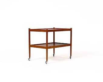 Danish Modern / Mid Century Teak Bar Cart / Rolling Tea Service — Slat Shelf