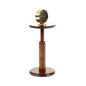 Reserved for K - Studio Craft Modernist Walnut Round Drinks / Side Table — Lathe Turned — Segmented Column