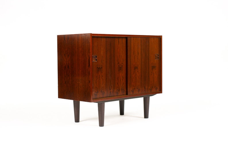 Danish Modern / Mid Century Compact Rosewood Credenza / Sideboard Sliding Doors image 2