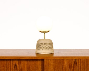 Ceramic Stoneware Studio Pottery Table Lamp — Globe shade — Small Delta Pattern — Raw Clay — L37