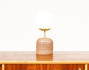 Ceramic Stoneware Studio Pottery Table Lamp — Globe shade — Small Delta Pattern — Raw Clay — L22