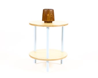 Modernist / Minimalist Plywood + Tubular Steel Round Side Table — Low Shelf — Tier Collection
