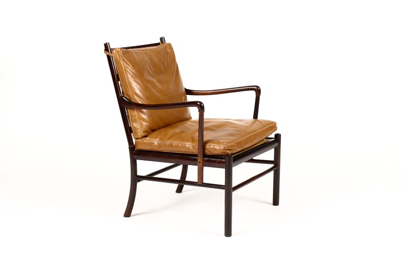 Danish Modern / Mid Century Rosewood Colonial Armchair Ole Wanscher for Poul Jeppesen Cognac leather image 2