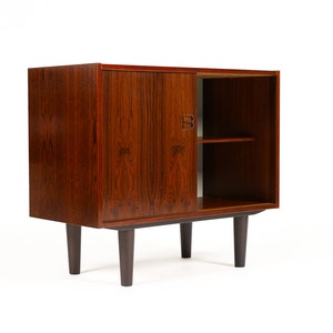 Danish Modern / Mid Century Compact Rosewood Credenza / Sideboard Sliding Doors image 4