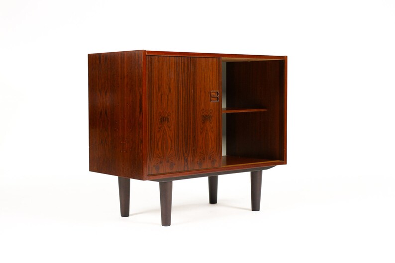 Danish Modern / Mid Century Compact Rosewood Credenza / Sideboard Sliding Doors image 4