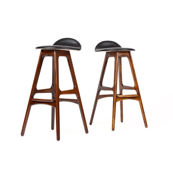 Reserved for R - Danish Modern / Mid Century Pair of Rosewood Barstools - Erik Buch for OD Mobler - Black upholstery
