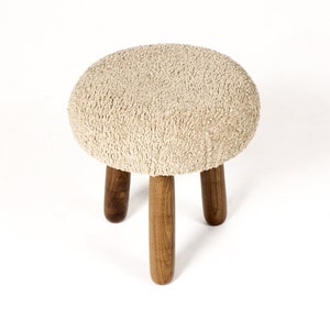 Custom Awassi Tripod Ottoman / Footstool Turned Walnut legs Camel Tan Bouclé image 3