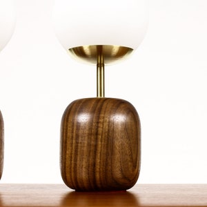 Studio Craft Walnut Table Lamps Lathe Turned with Glass Globe Brass Pair TL9 image 6
