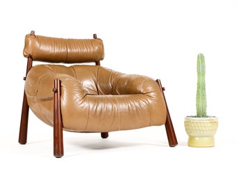 Mid Century Brazilian Modernist Lounge Chair — Percival Lafer — Model MP-81 — Brown Leather + Rosewood