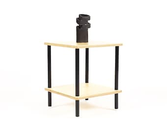 Modernist / Minimalist Plywood + Tubular Steel Quarter Round Side Table / Corner Shelf — Tier Collection