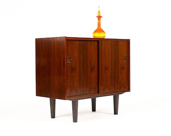 Danish Modern / Mid Century Compact Rosewood Credenza / Sideboard — Sliding Doors