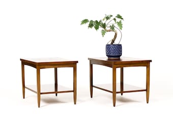 Mid Century Vintage Lane Monte Carlo Walnut Rectangular End Tables — Tile top inlay — Pair