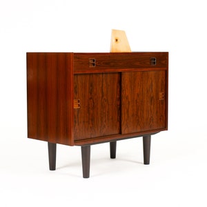 Danish Modern / Mid Century Compact Rosewood Credenza / Sideboard Sliding Doors Shallow Drawer image 1