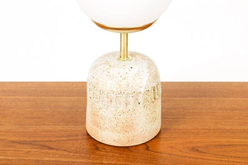 Ceramic Stoneware Studio Pottery Table Lamp Globe shade Slot Pattern White Glaze L15 image 3