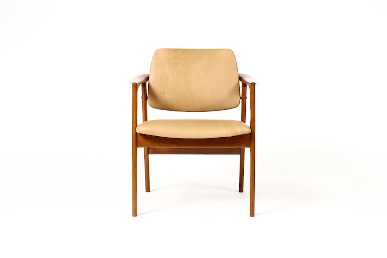 Danish Modern / Mid Century Teak Arm Chair Folke Ohlsson for Dux Tan leather image 3