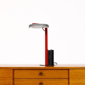 Vintage Postmodern Memphis Designer Desk Lamp by Ron Rezek / Artemide – Black + Charcoal Grey w/ Red Detail