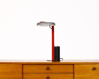 Vintage Memphis Designer Desk Lamp by Ron Rezek / Artemide – Black + Charcoal Grey w/ Red Detail