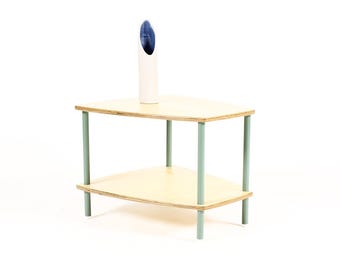 Modernist / Minimalist Plywood + Tubular Steel Wedge Side Table — Low Shelf — Tier Collection