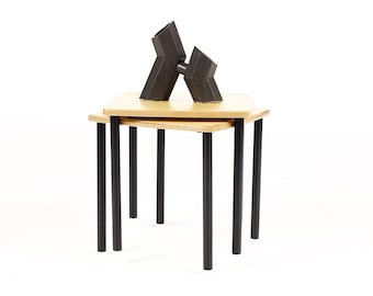 Modernist / Minimalist Plywood + Tubular Steel Square Stacking Side Table — Tier Collection