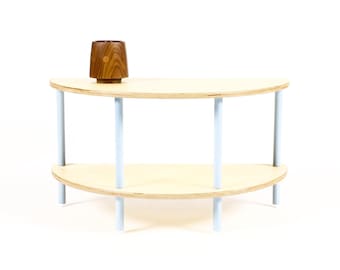 Modernist / Minimalist Plywood + Tubular Steel Half Round Coffee Table — Low Shelf — Tier Collection