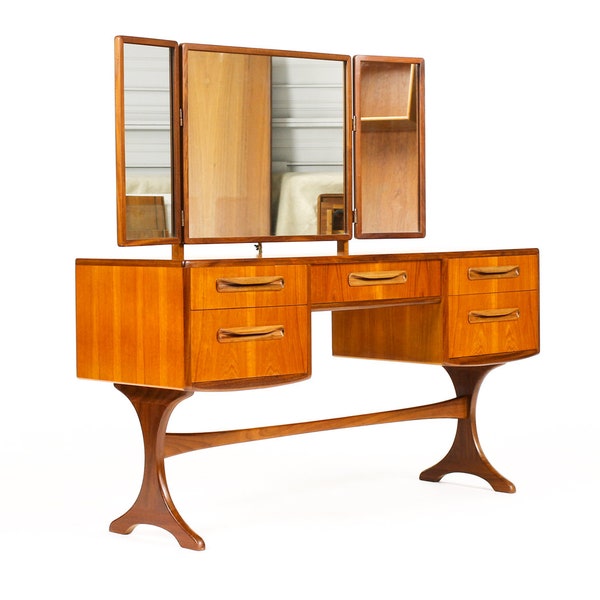 Danish Modern / Mid Century Teak Vanity / Dressing Table — G-Plan Fresco — Adjustable Mirror 