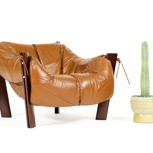 Mid Century Brazilian Modernist Lounge Chair — Percival Lafer — Model MP-211 — Brown Leather + Rosewood