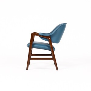 Danish Modern / Mid Century Mahogany Framed Lounge Chair Blue Vinyl Ingmar Relling for Westnofa image 2