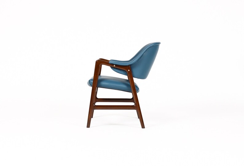 Danish Modern / Mid Century Mahogany Framed Lounge Chair Blue Vinyl Ingmar Relling for Westnofa image 2