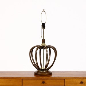 Vintage Mid Century Modeline of California Tall Table lamp - Bulbous Sculpted Walnut frame with Brass trim