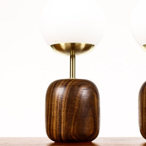 Studio Craft Walnut Table Lamps Lathe Turned with Glass Globe Brass Pair TL9 image 5